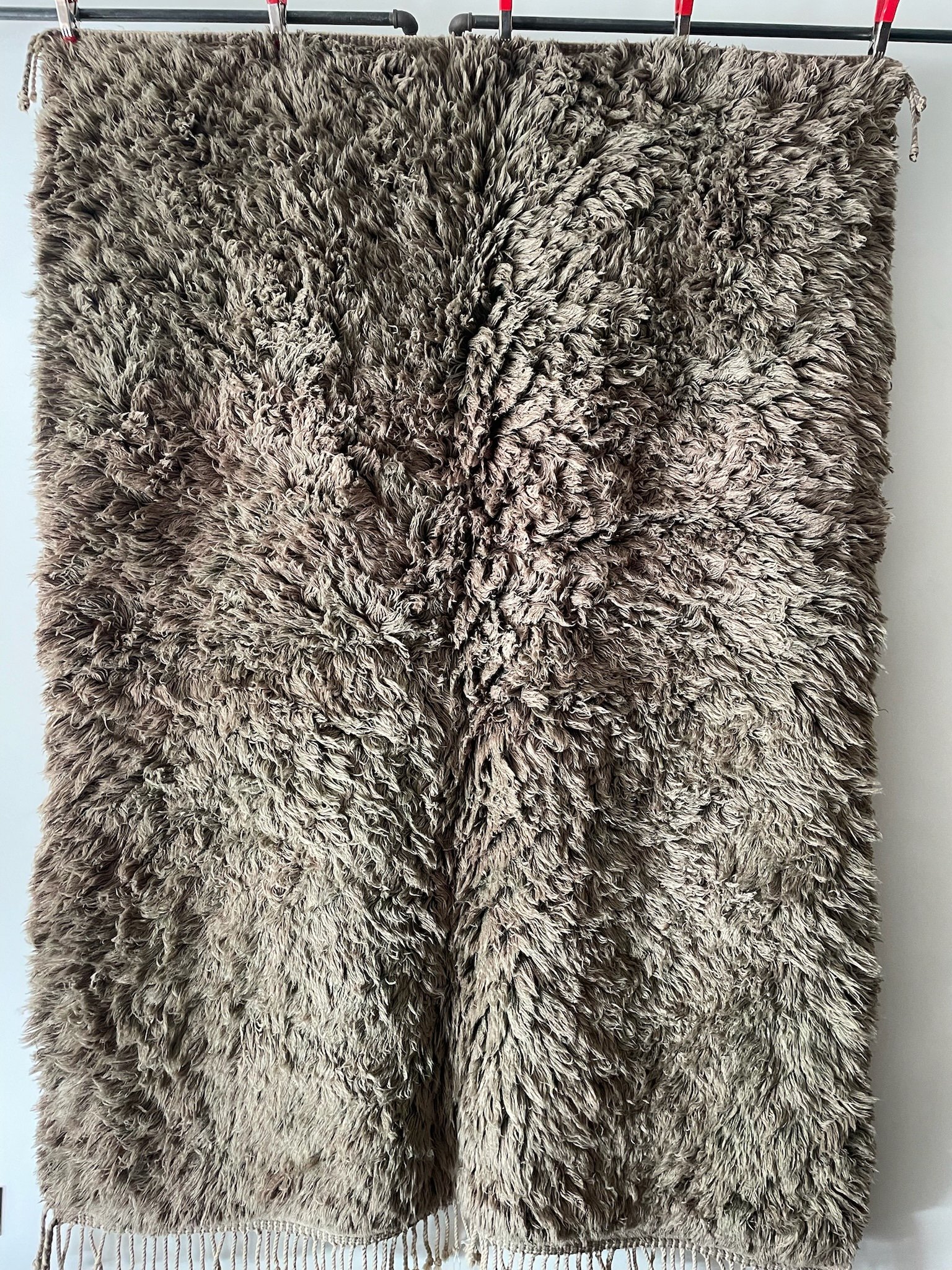Olive super-shag hand-knotted soft modern neutral Moroccan rug
