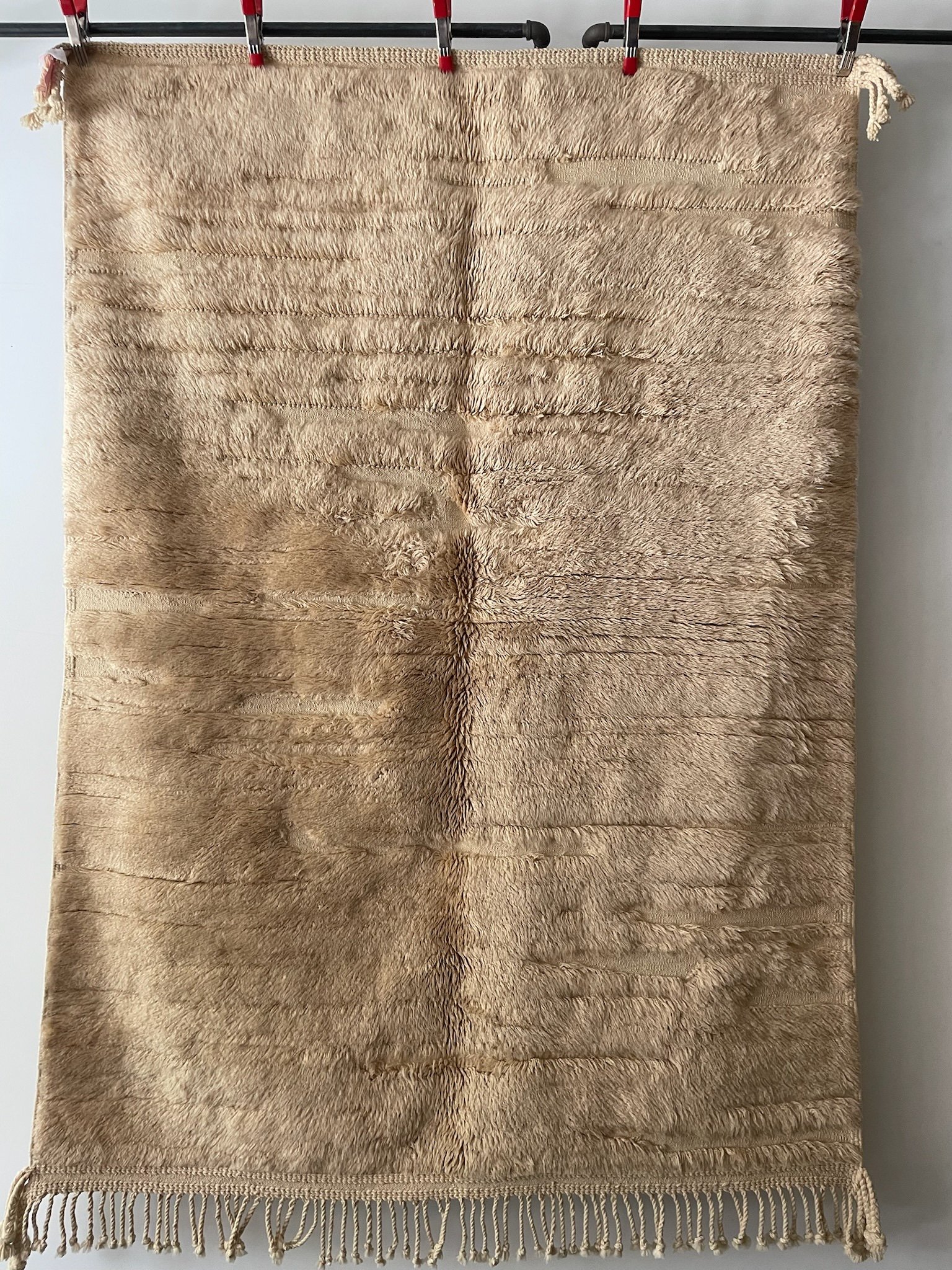 Hand-knotted Moroccan wool Berber rug blonde pale tan with minimal design