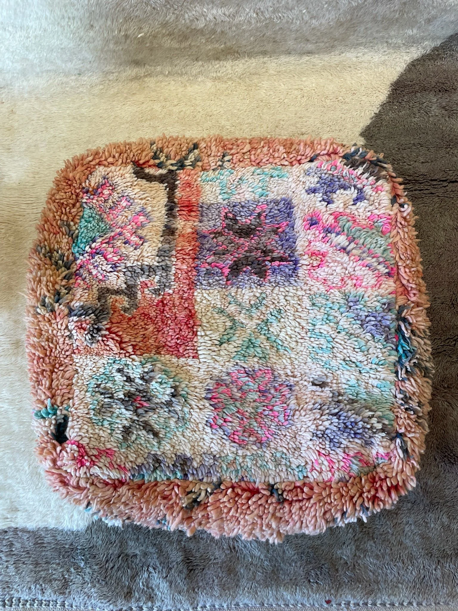 Pink, cream, turquoise, purple Moroccan floor cushion