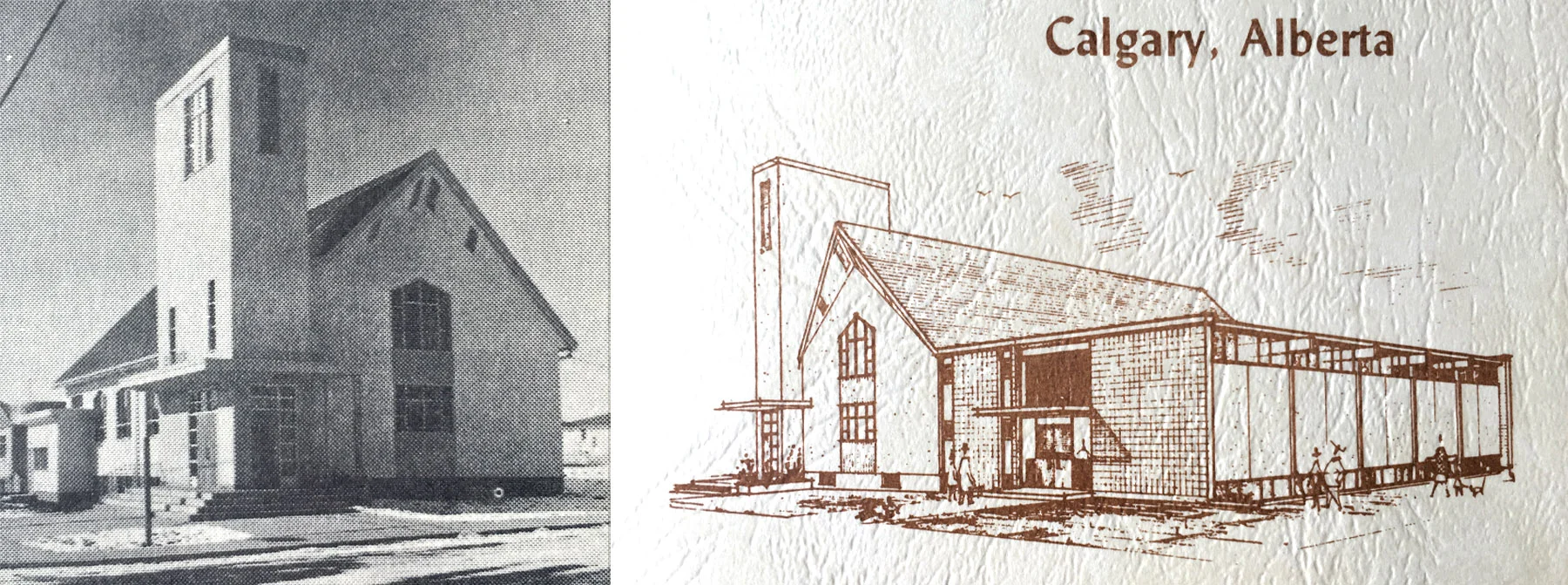 Original Kensington building 1955 alongside architectural drawing for proposed expansion 1962