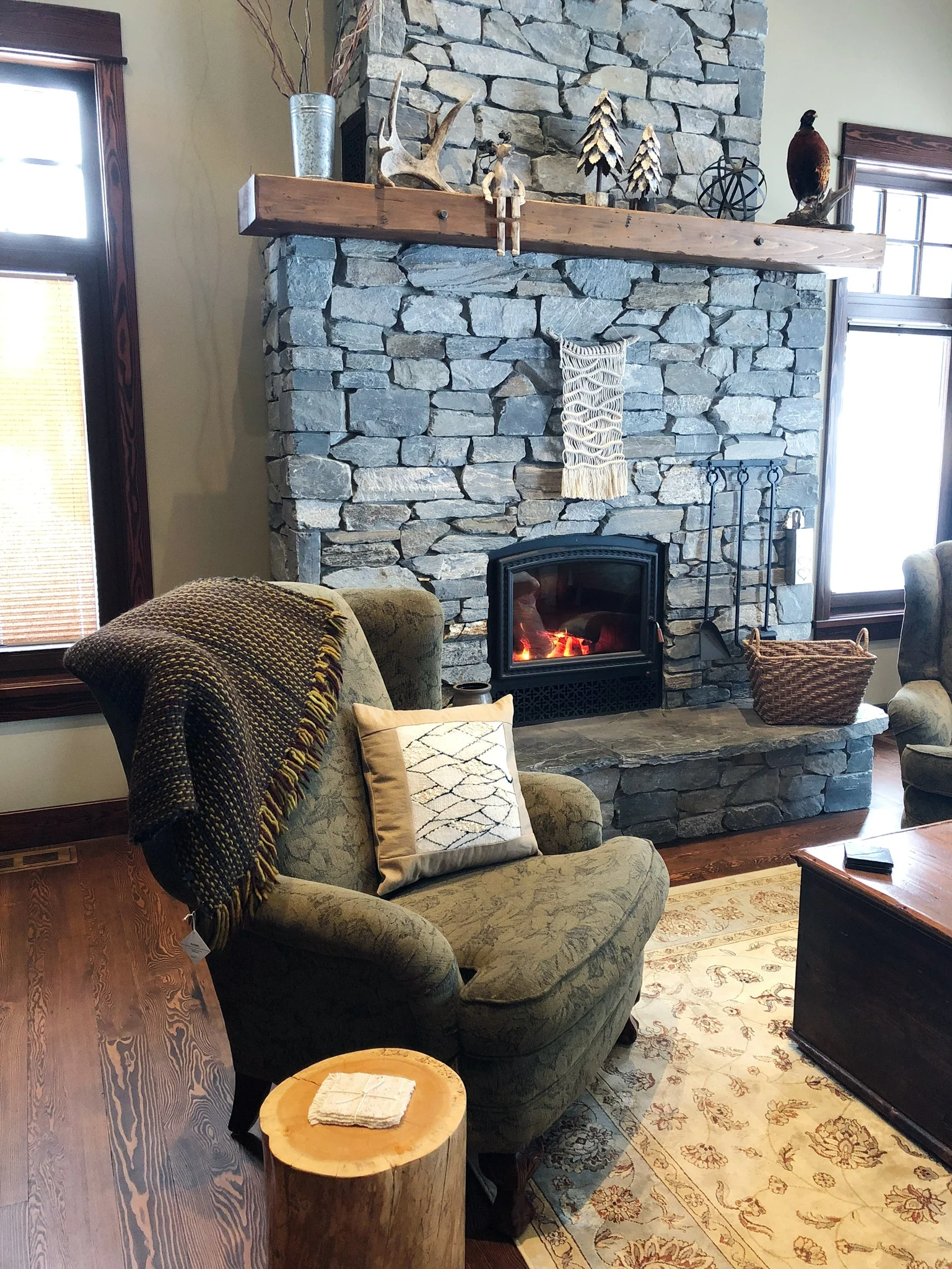 Woven Pillow - Cream with Green Accents