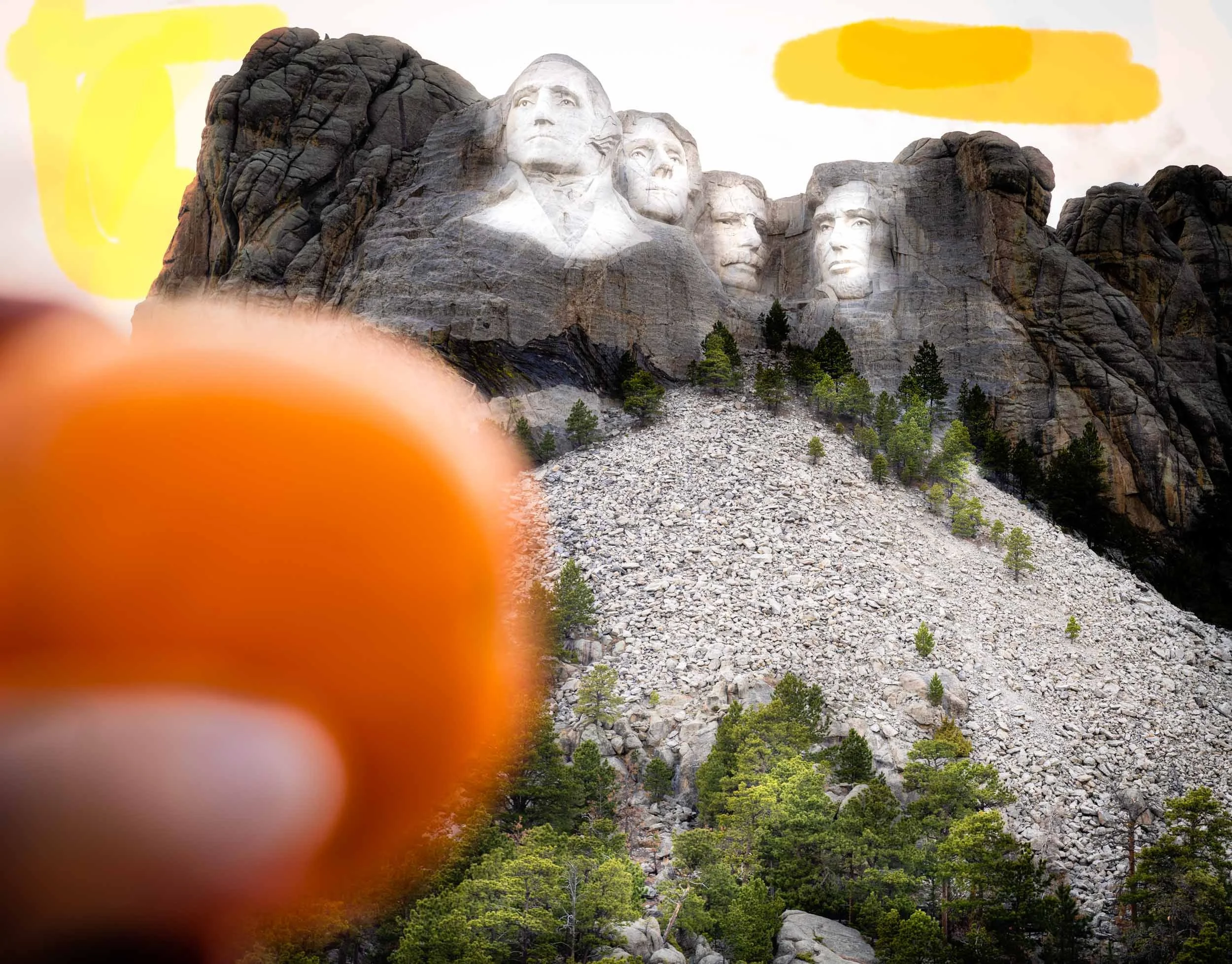Mount Rushmore study in orange
