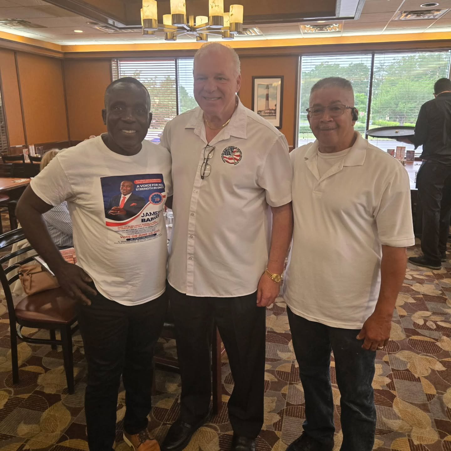 Thanks to @stevesweeney_nj for stopping by the Shore Diner in Egg Harbor Township to share a cup of coffee with patrons. Joining him were Pleasantville Councilmen James Barclay and Victor Carmona. Vote in tomorrow's primary! Polls are open 6 a.m. to 