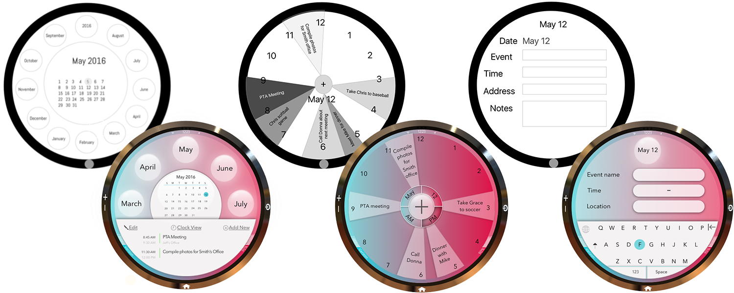 An evolution of the calendar and "clock view" screens.