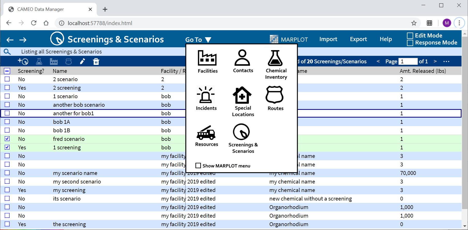 A prototype of the navigation with the modules collapsed into a “Go To” menu
