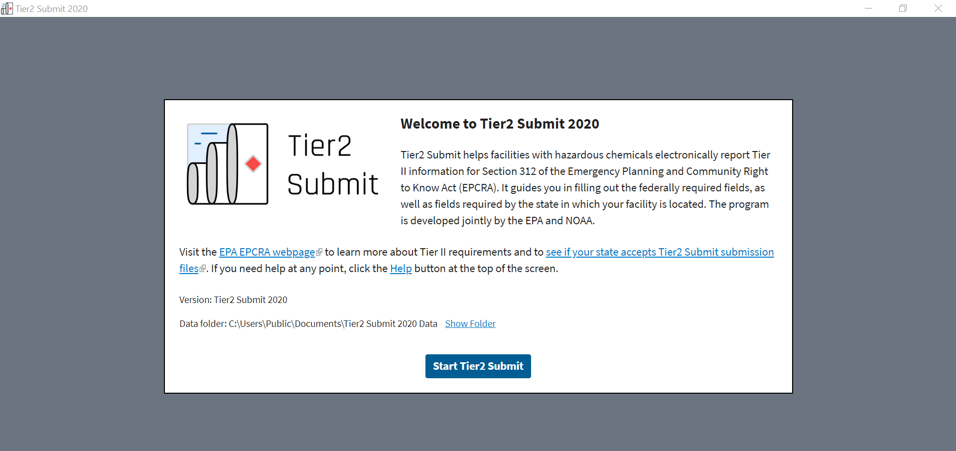 The first screen in the redesigned Tier2 Submit.
