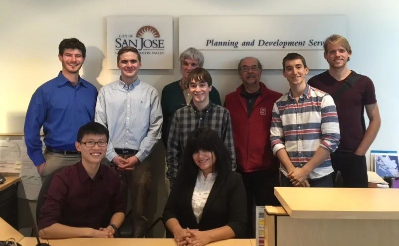 Leo, on the right, with classmates and instructors on a trip to San Jose City Hall, January 2016.