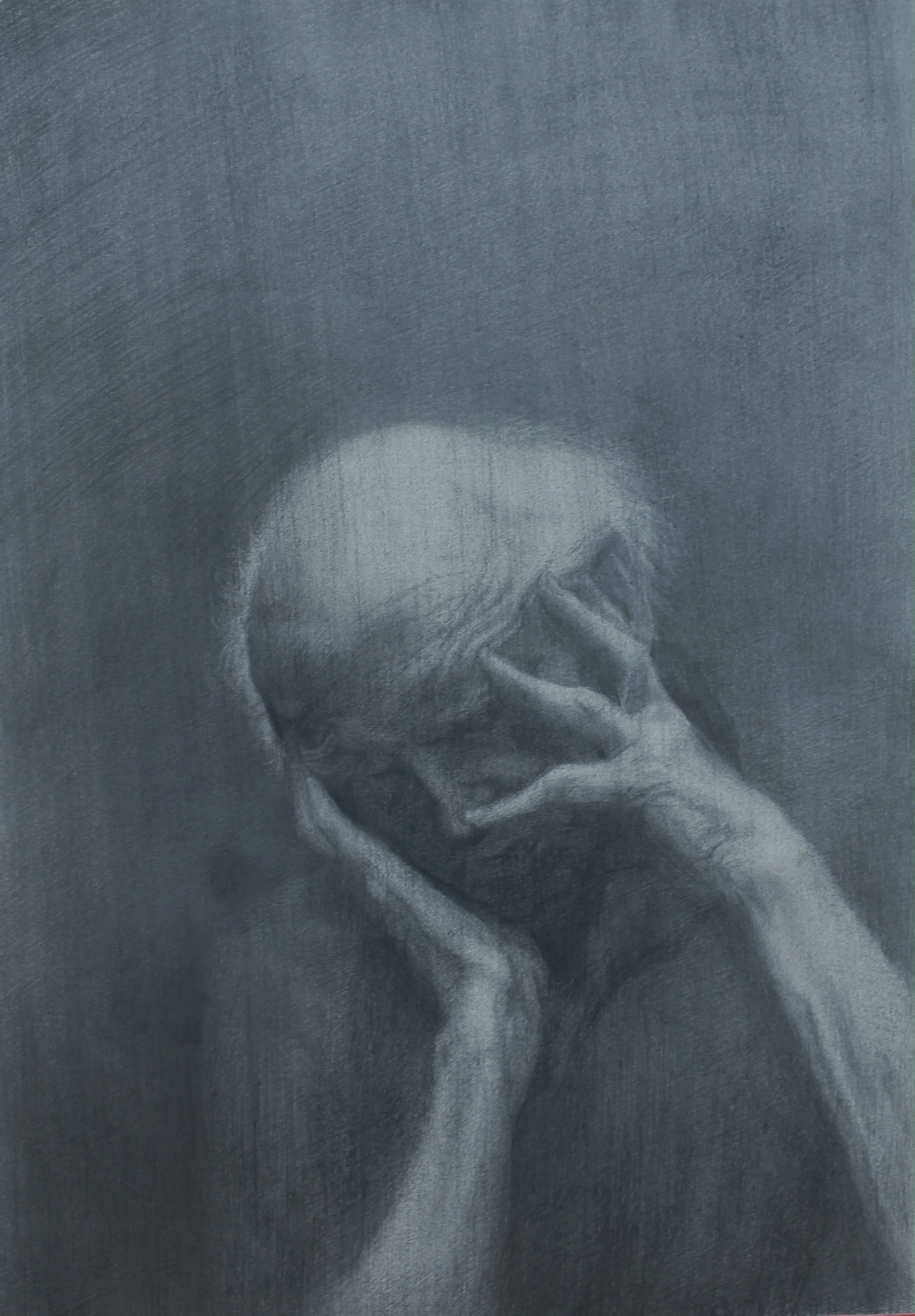  Dad, hospital. Graphite and conté de Paris on Arches watercolor paper hand-toned with shellac. 2024. NFS. 