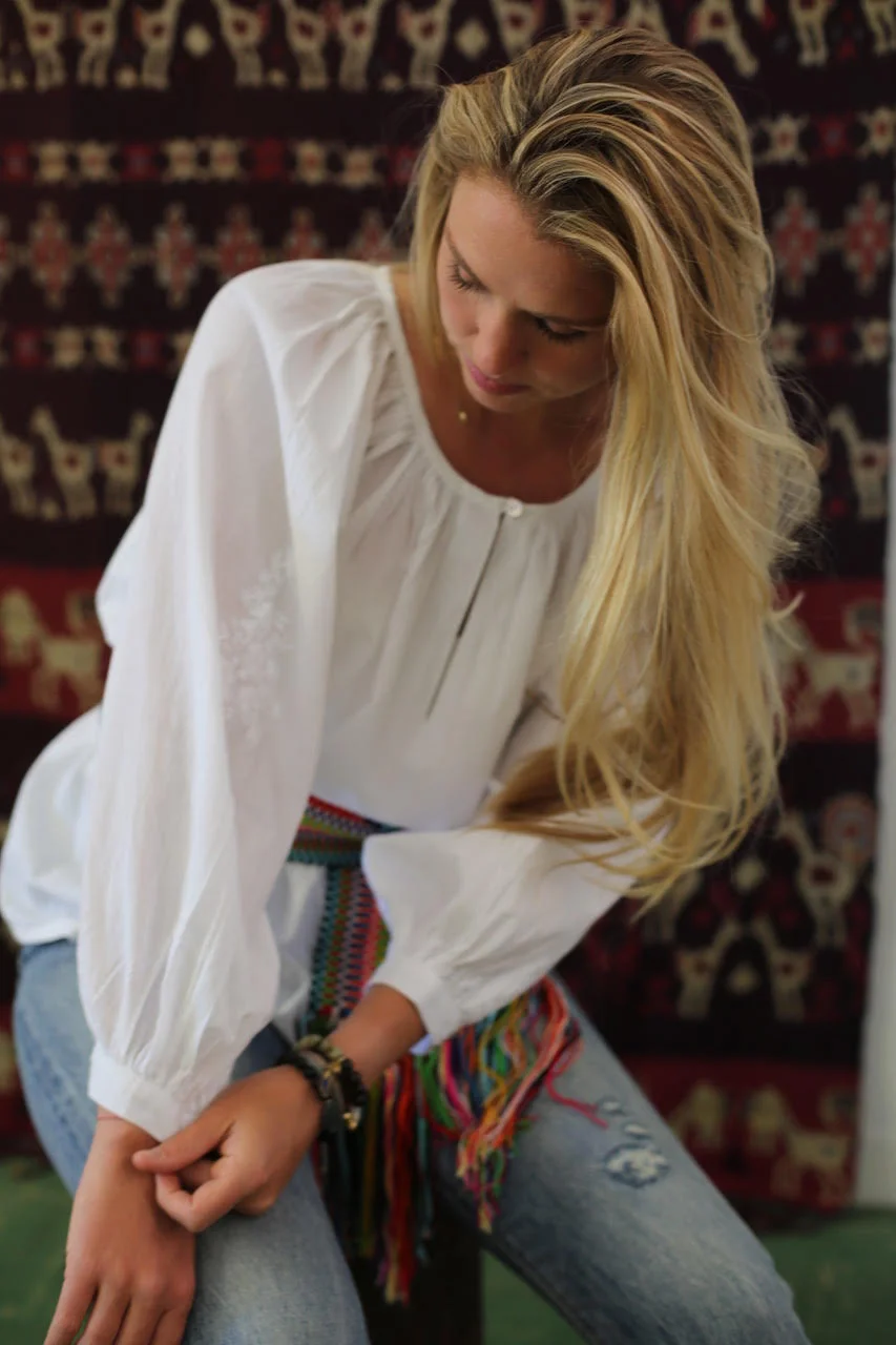 white cotton peasant top