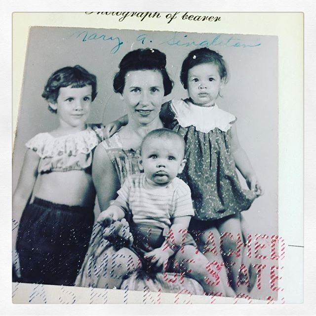 My mom, uncle, aunt, and grandmother in my grandmother's passport photo, 1958.