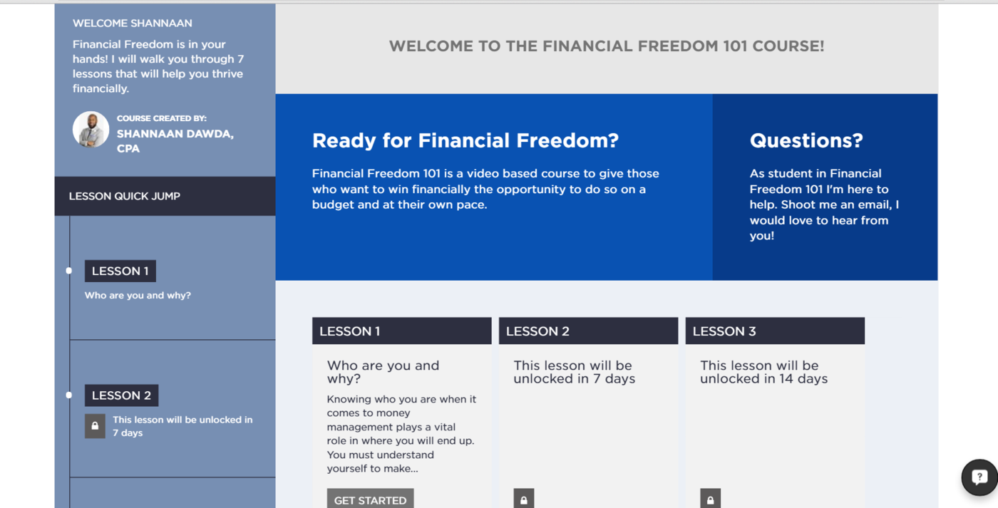 Financial Freedom 101 course: Shannaan Dawda