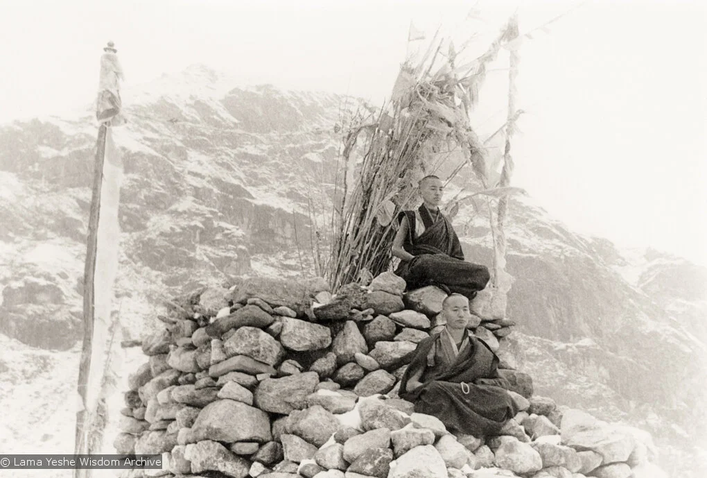 Lama Zopa Rinpoche and Lama Yeshe near Lawudo hermitage