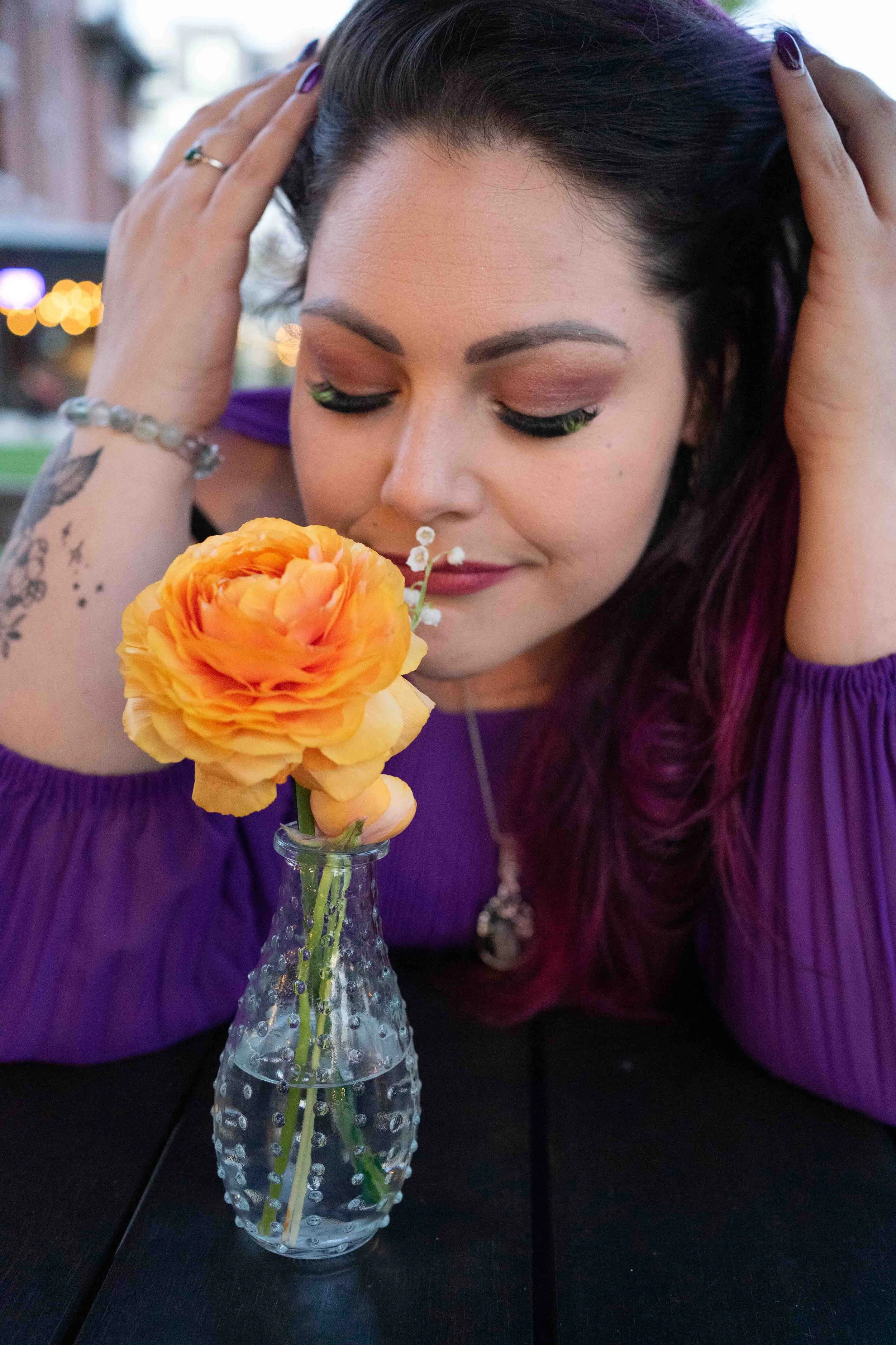 Smelling the Flower with Hand in Hair - DSC01422.jpg
