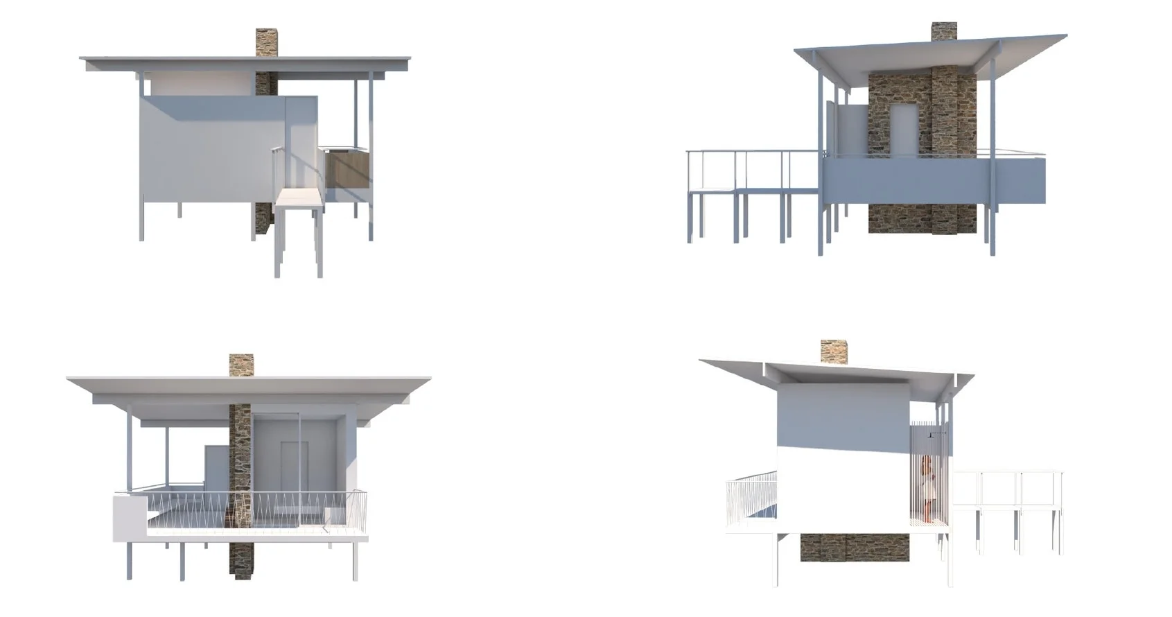 The twelve eco cabins face Bear Rock to the west and the Mediterranean to the north. These elevated, prefabricated units are bolted to pre placed piers to minimize site disturbance during construction. There is an indoor/outdoor stone fireplace that anchors the lightweight structure to the ground. Other than the bedroom, these units are completely open air with a large deck that wraps around the unit that can be used for outdoor sleeping and eating. The seven high end units are located on the northern portion of the Ring. These are two bedrooms units with a pool and indoor/outdoor living spaces that includes a kitchen and dining area with all rooms having unobstructed views to the sea. These units feature sliding glass window walls that open the rooms up for an indoor/outdoor living experience. As an added amenity for hotel guests, we propose building a trail down to a new floating pier on the beach below to provide for swimming and sun bathing which is currently only accessible by boat.