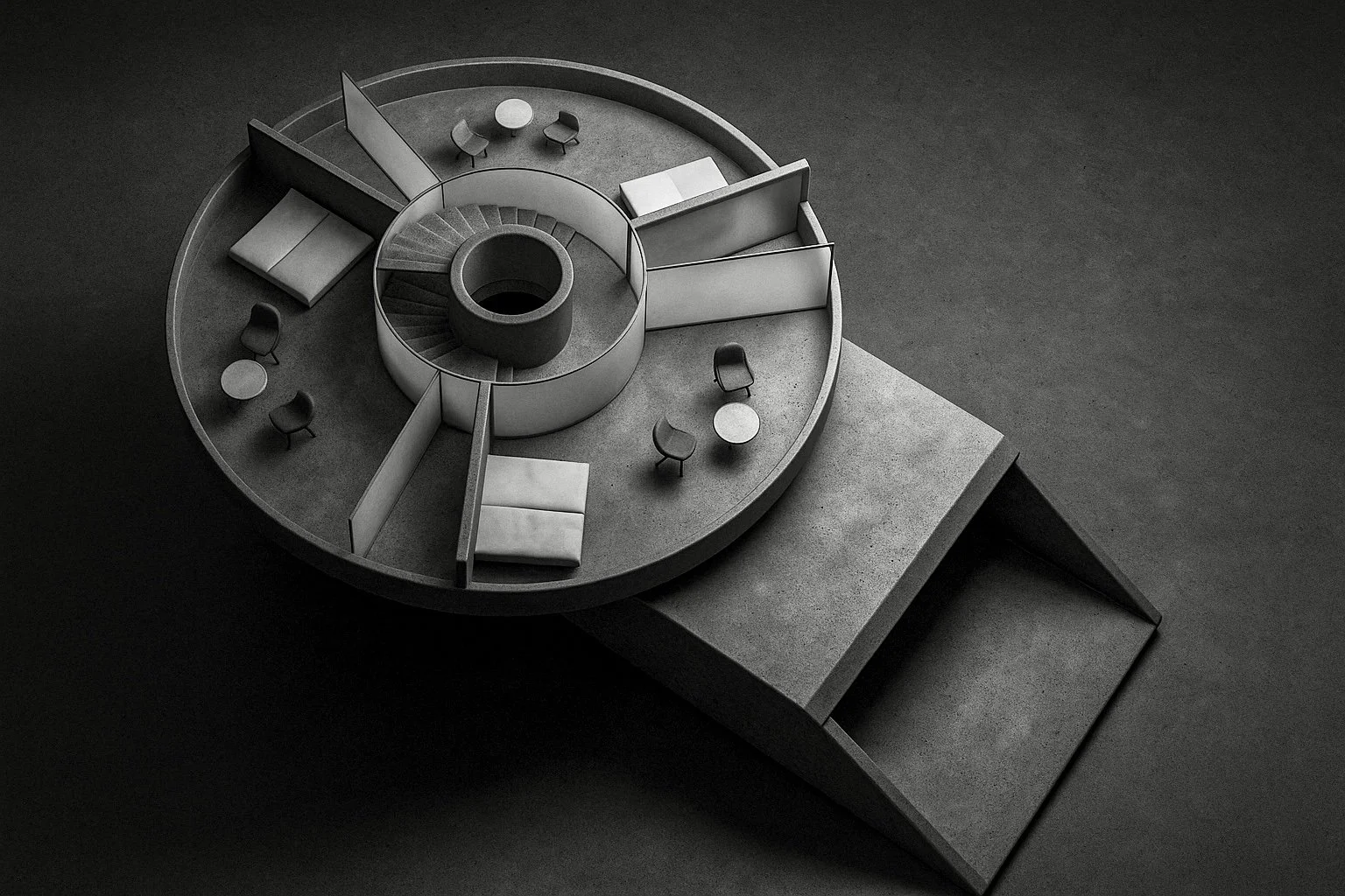  Here, three identical guest rooms are arranged with no hierarchy — each sharing the same light, views, and closeness to the forest floor. This reflects Japanese values of harmony and modesty, where avoiding status distinctions allows every guest to 