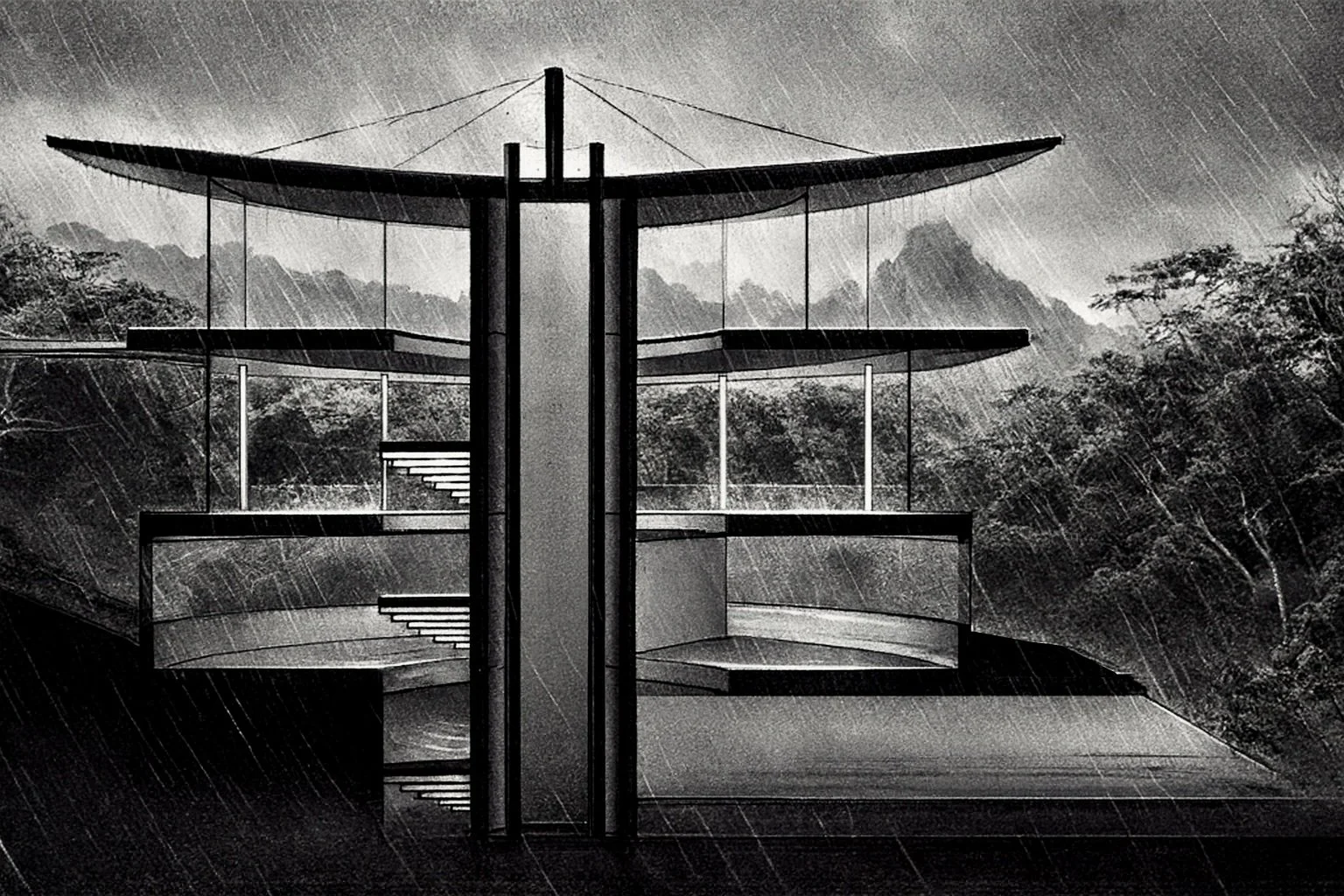  The project is organized around a central reinforced concrete core that serves as both the primary seismic structure and the vertical infrastructure hub — carrying HVAC, plumbing, electrical, and drainage, so the perimeter remains completely open to