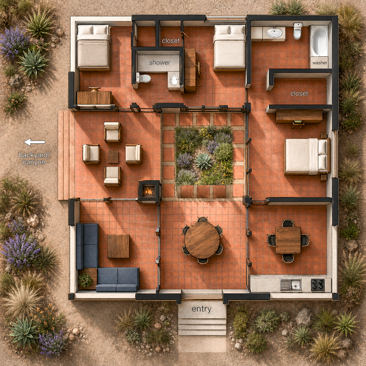  This flexibility allows the home to serve multiple roles: a compact family residence, a guest house for visiting friends and relatives, or potentially a caretaker’s quarters in the future. The result is a small but generous home — one that uses ligh