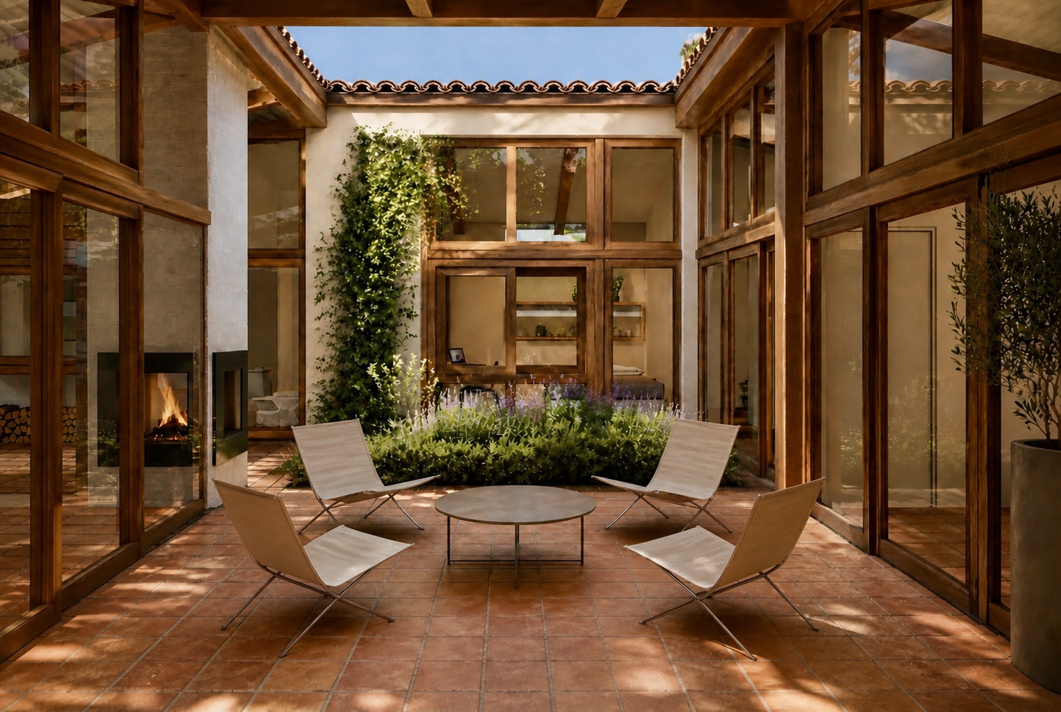  The plan blurs the boundary between inside and outside, turning the courtyard into the heart of the home and allowing daily life to flow between shaded terraces, enclosed rooms, and garden space. Designed for classic Southern California living, the 