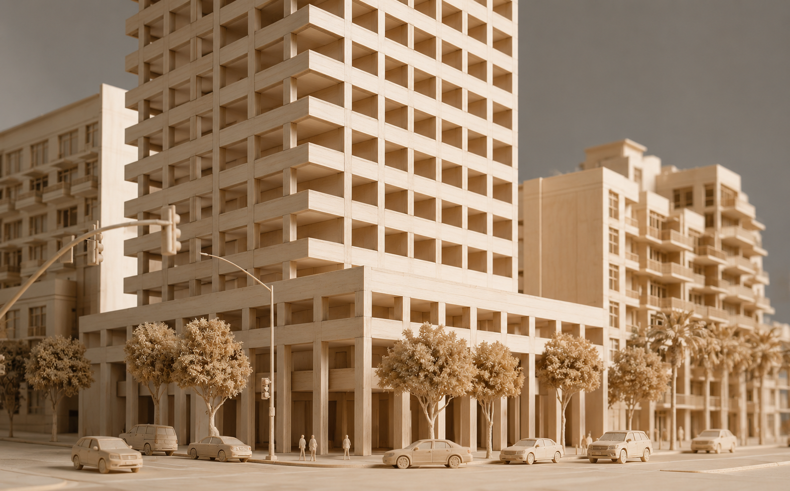  A tall ground floor portico integrates the tower with the street, while the one that crowns the building connects it visually to the urban skyline. 