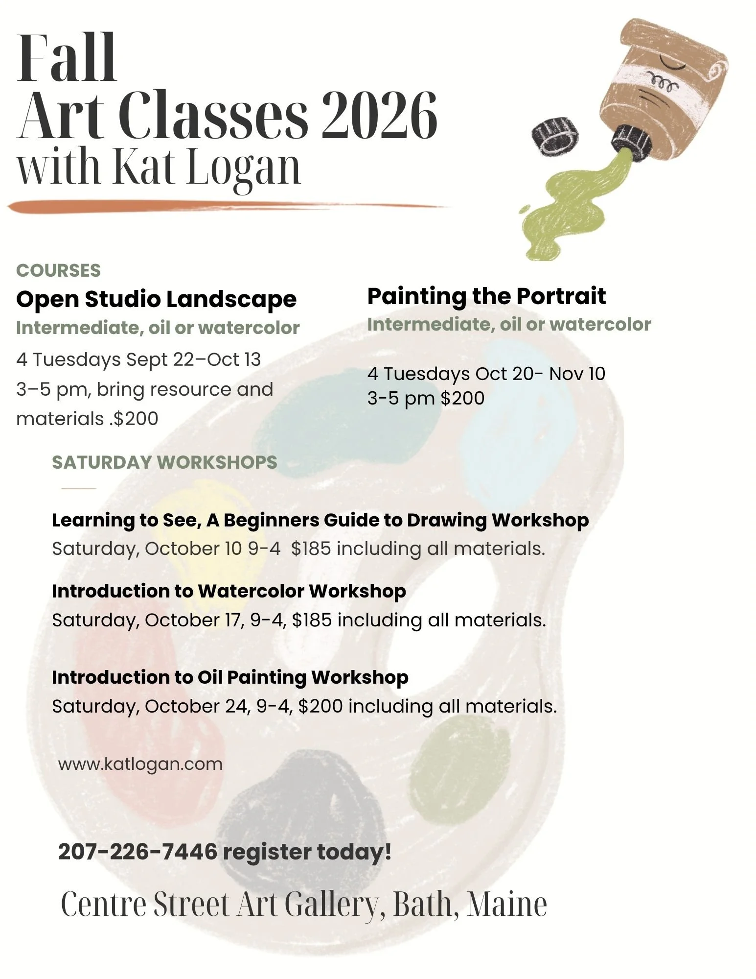 Upcoming Fall Art Classes to be offered by Kat Logan in Bath, Maine
