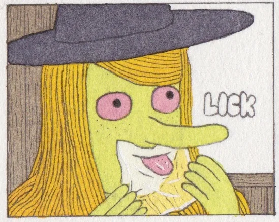 One of our favourite comic artists, Simon Hanselmann (see his work in pretty much any previous issue of the Brow) has a strip from our favourite ongoing comic of his, Megg, Mogg & Owl, in the next edition of our favourite magazine, The Believer .
girlmountain :
panel from a new megg and mogg strip in the next issue of THE BELIEVER .