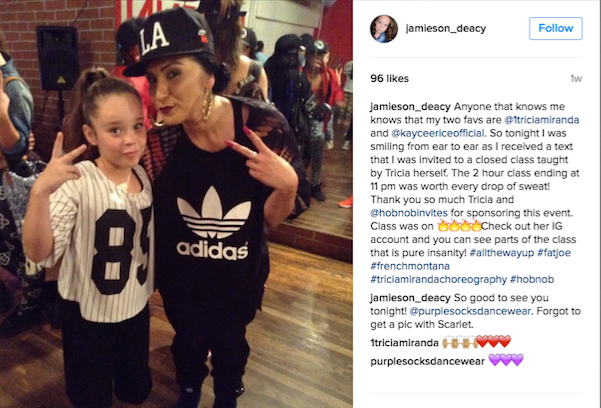 One of the youngest students in the class, nine-year old dancer, @jamieson_deacy said, “I was smiling from ear to ear as I received a text that I was invited to a closed class taught by Tricia herself. The…class was worth every drop of sweat! Thank you so much Tricia and @hobnobinvites for sponsoring this event.”