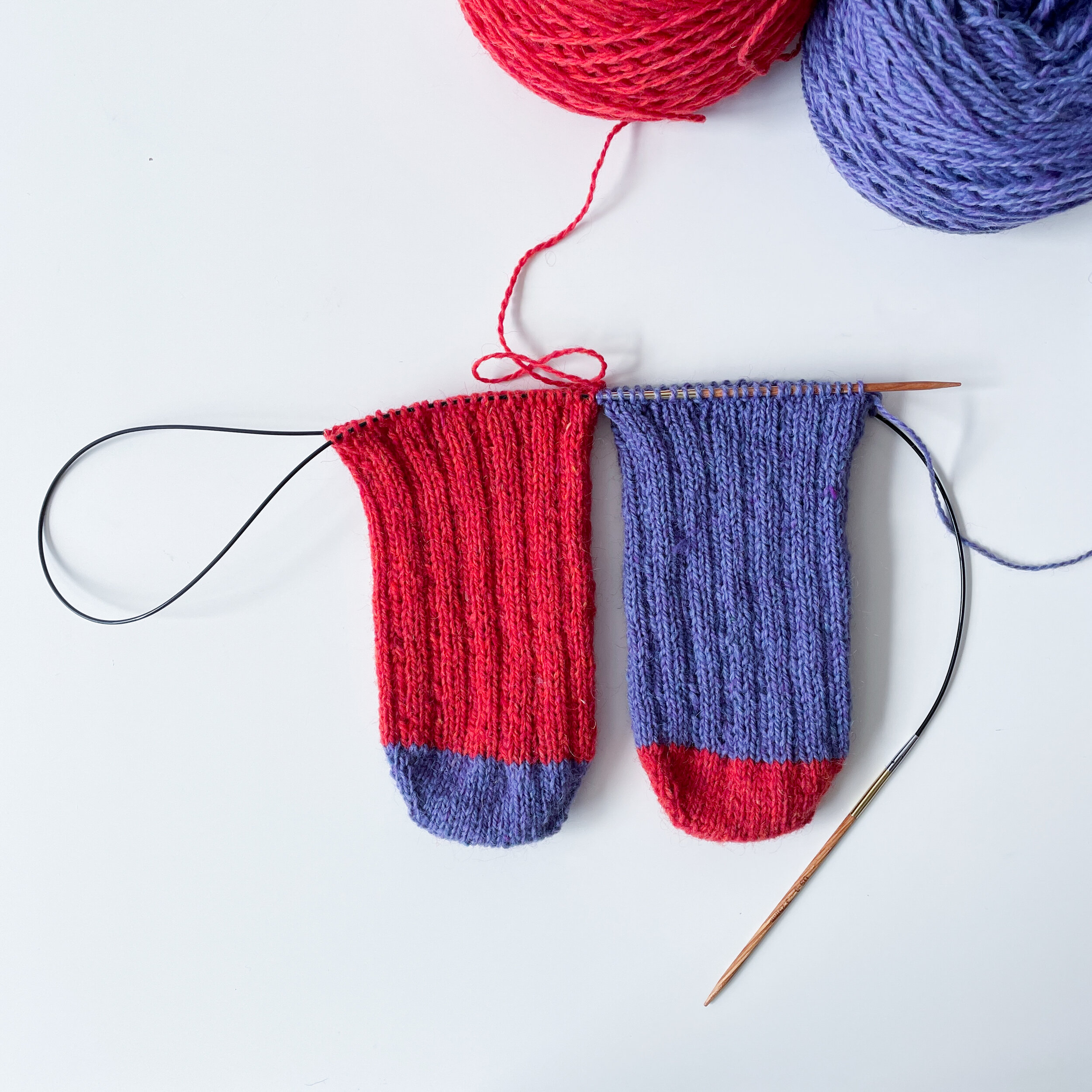Red Knit Socks, Yoga Socks, Toe Socks, Mismatched Socks, Knitted