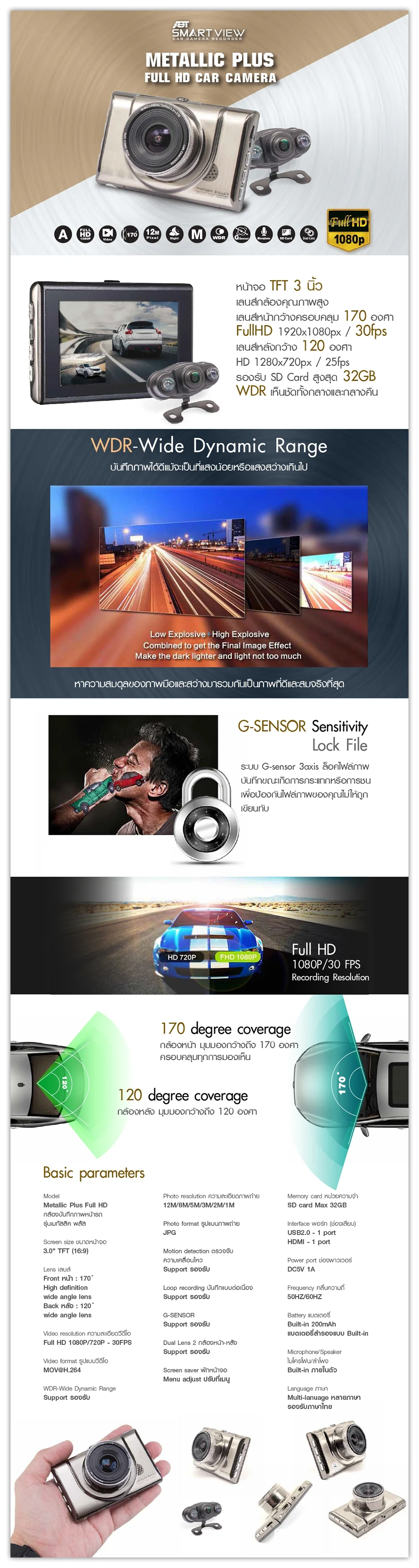 กล้องบันทึกภาพหน้ารถ, กล้องติดรถ, fullhd, ABT SMART VIEW