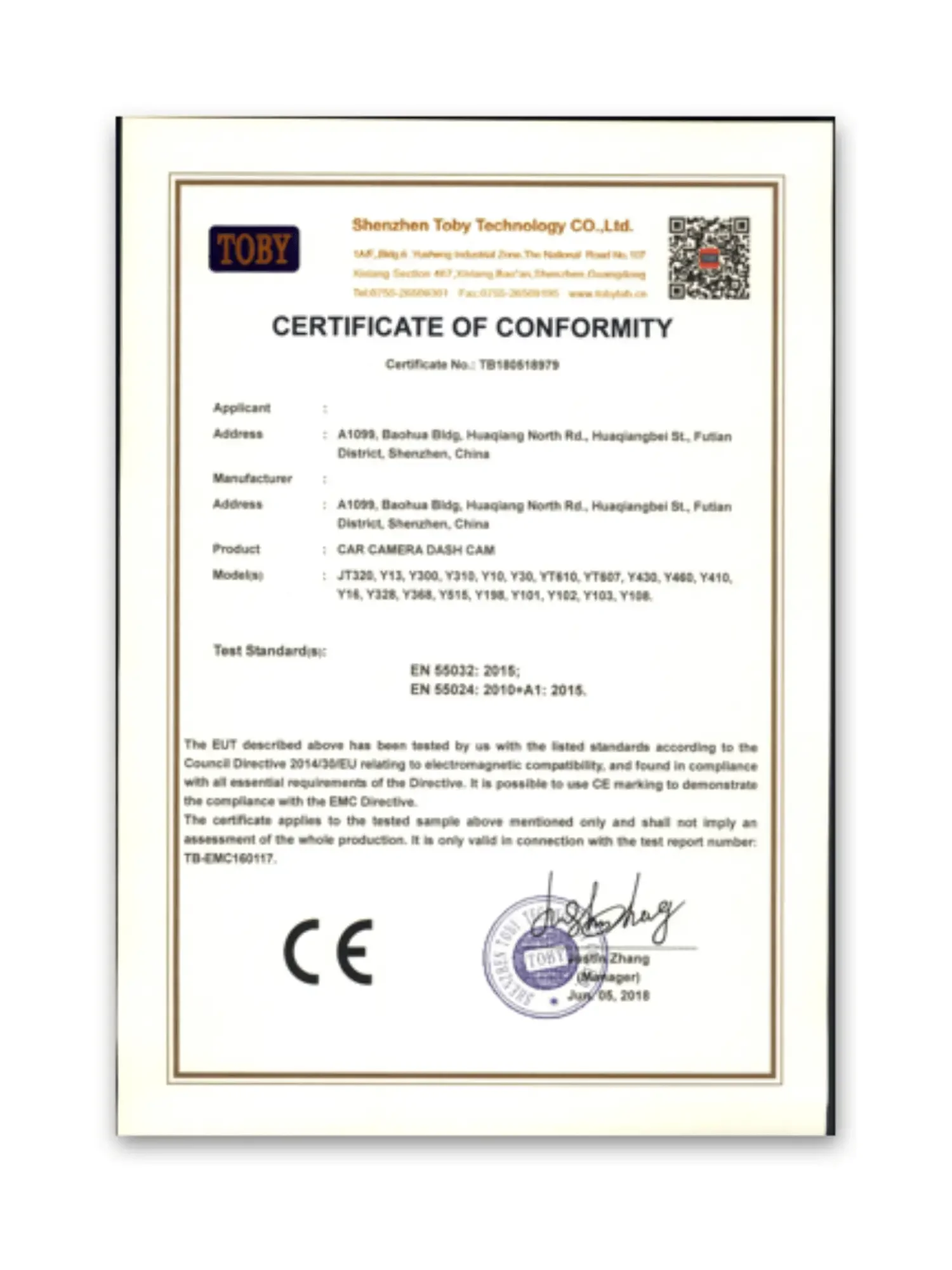 ใบรับรอง CE สำหรับระบบสัญญาณกันขโมยรถยนต์ ABT