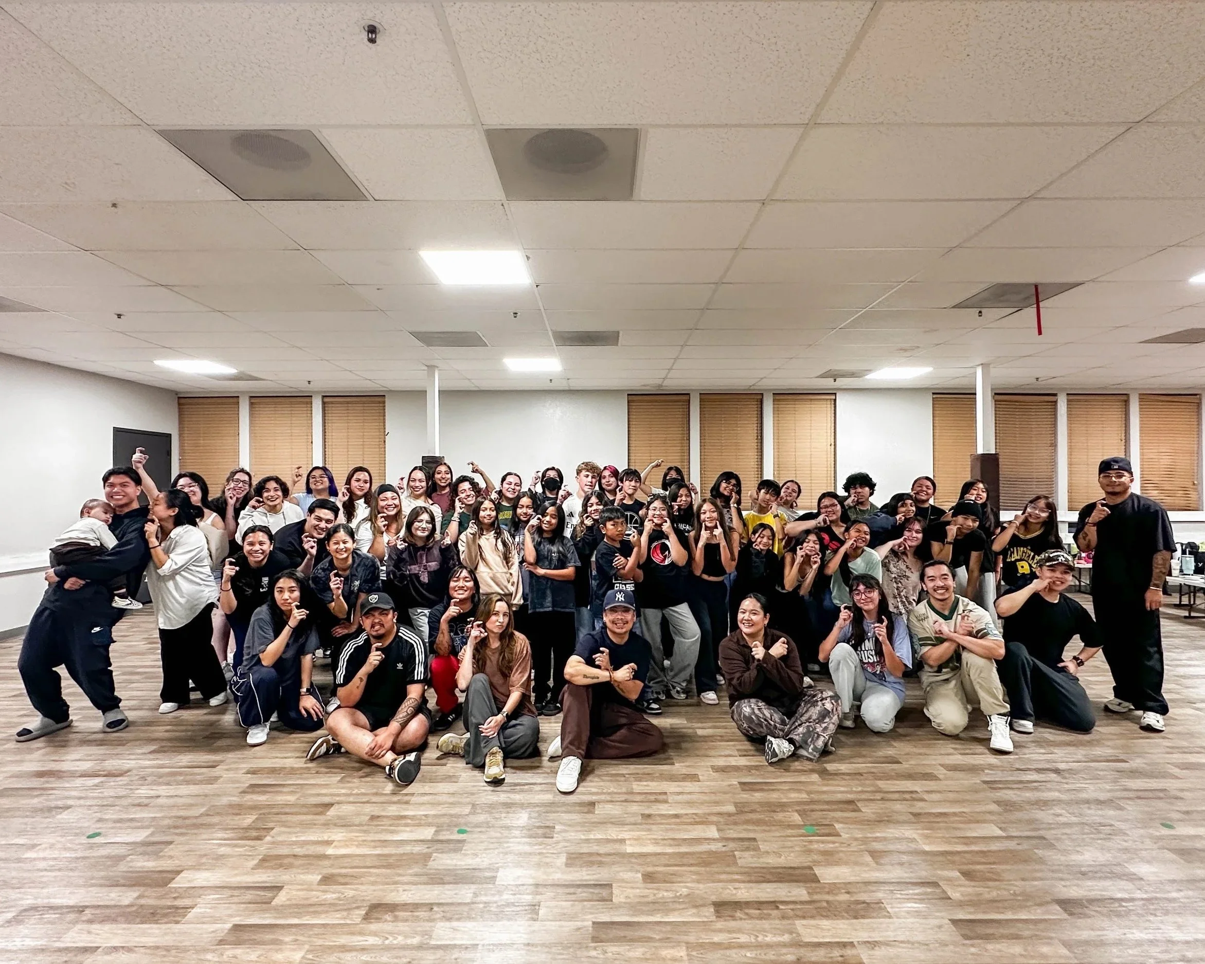 Dancers from all four re.DEFINE Dance Studio dance teams gathered together after a combined rehearsal in Hayward, California.