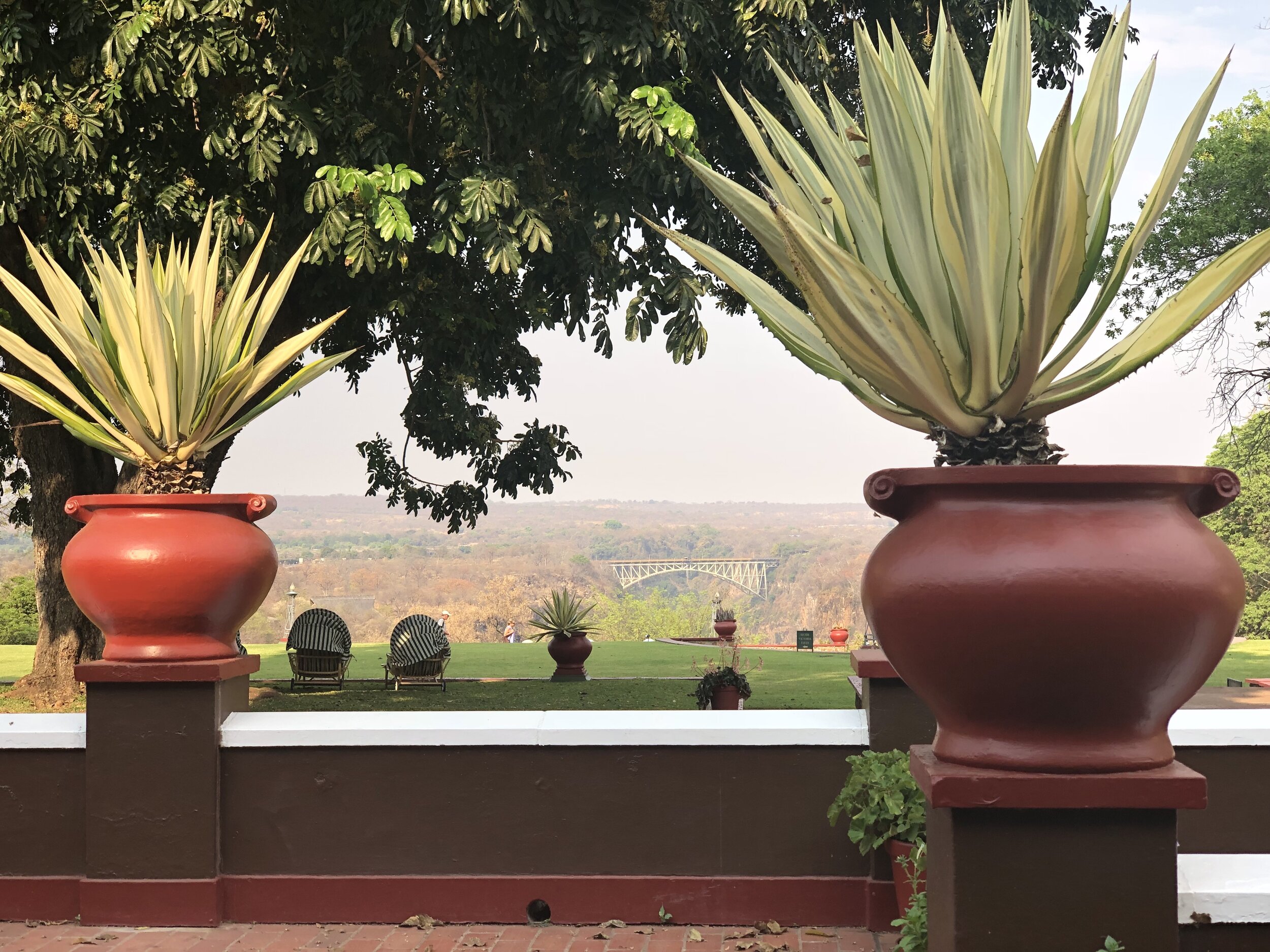 View of Victoria Falls Bridge from hotel, Zimbabwe side