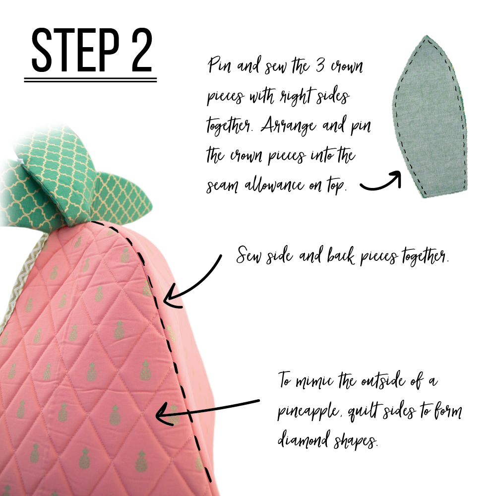Step 2: Sewing Sides and Crown (use ½ seam allowances) Pin and sew the 3 crown pieces with rights sides together. Trim your seam allowance, turn right side out and press. Arrange and pin the crown pieces into the seam allowance on top. Sew side and back pieces together. Trim seam allowances. 