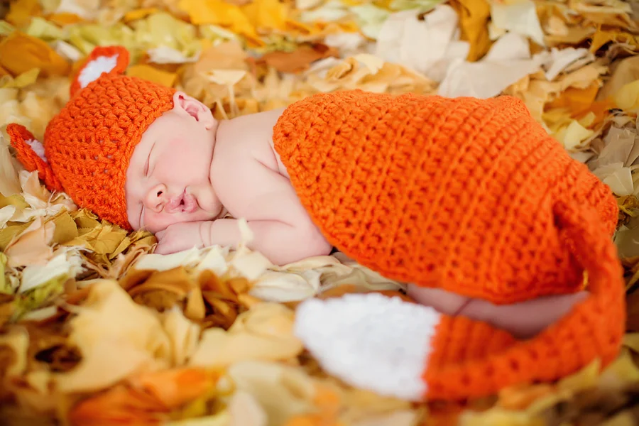Adorable Knitted Fox Suit | Woody Grand Rapids Newborn Photography
