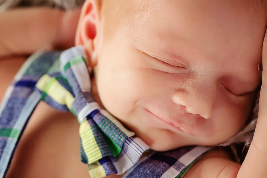 Plaid bowtie and suspenders - Eli Newborn Photography