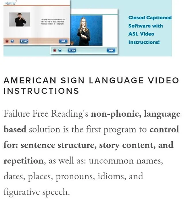 #FailureFreeReading offers instructions in #AmericanSignLanguage! Check it out for your child or student!
.
.
#readingprogram #deafeducation #ASL #teachingreading #homeschoolreadingprogram