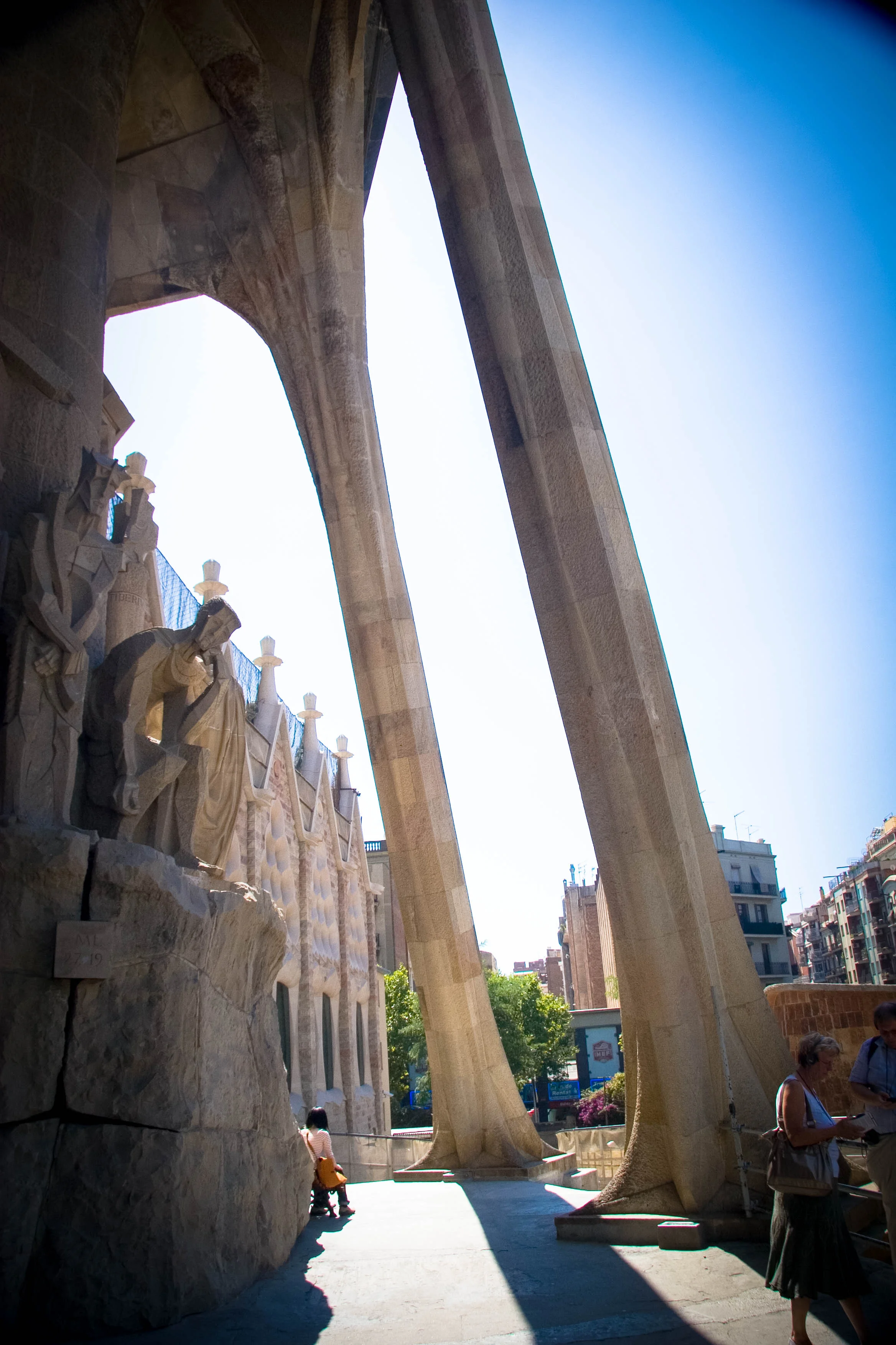 Beneath the facade of the Sagrada Familia. Barcelona