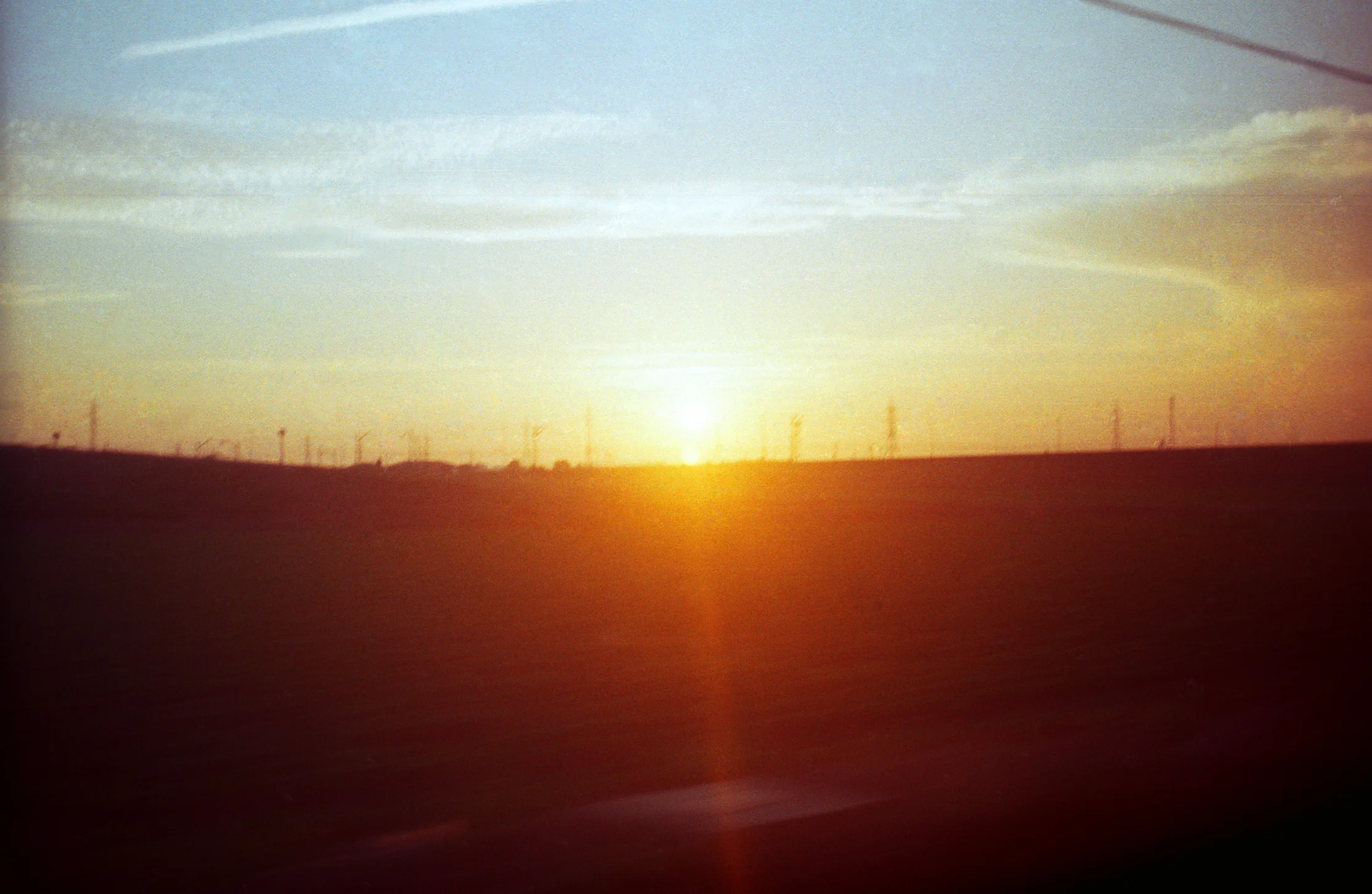 Sunset over the Spanish countryside on the night train