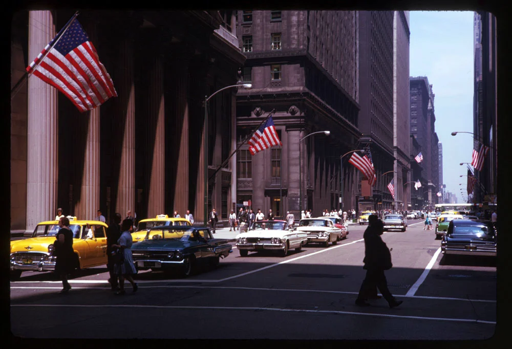 Looking up LaSalle from the Board of Trade, 1963.