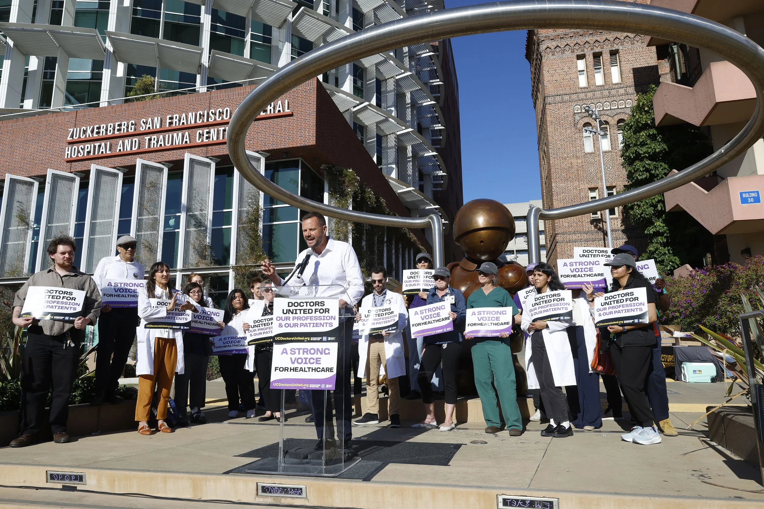 Assemblymember Matt Haney attends a press conference held by UCSF attending doctors to announce the UC unionization effort with SEIU Doctors United at Zuckerberg San Francisco General Hospital in San Francisco 