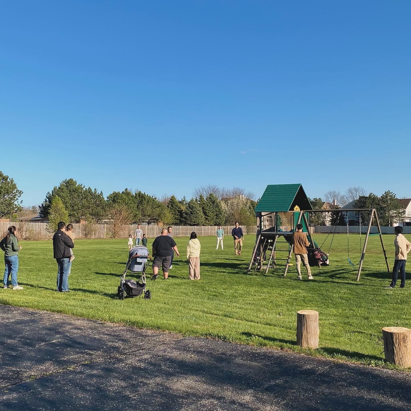 April potluck dinner, some playground fun, and a little bit of hitting and fielding practice!