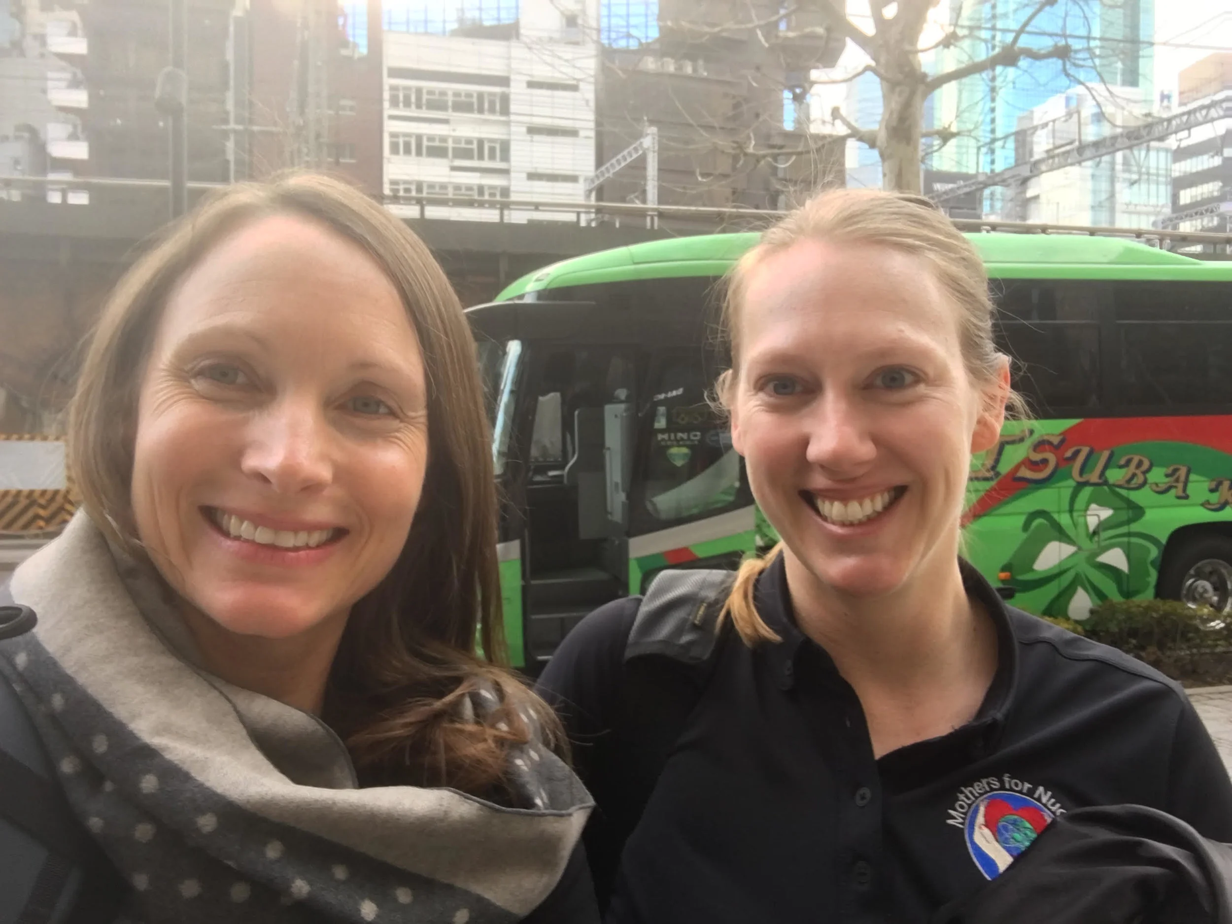 Getting on a bus in Tokyo, ready for the ride to Fukushima prefecture