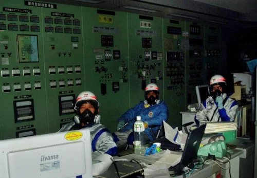 Operators at Fukushima Dai-ichi in a completely dark control room.