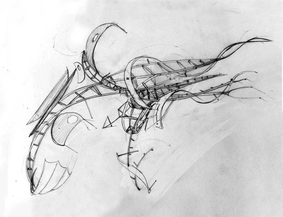 Flight Study 1, 2007, pencil, paper, 11"h x 14"w