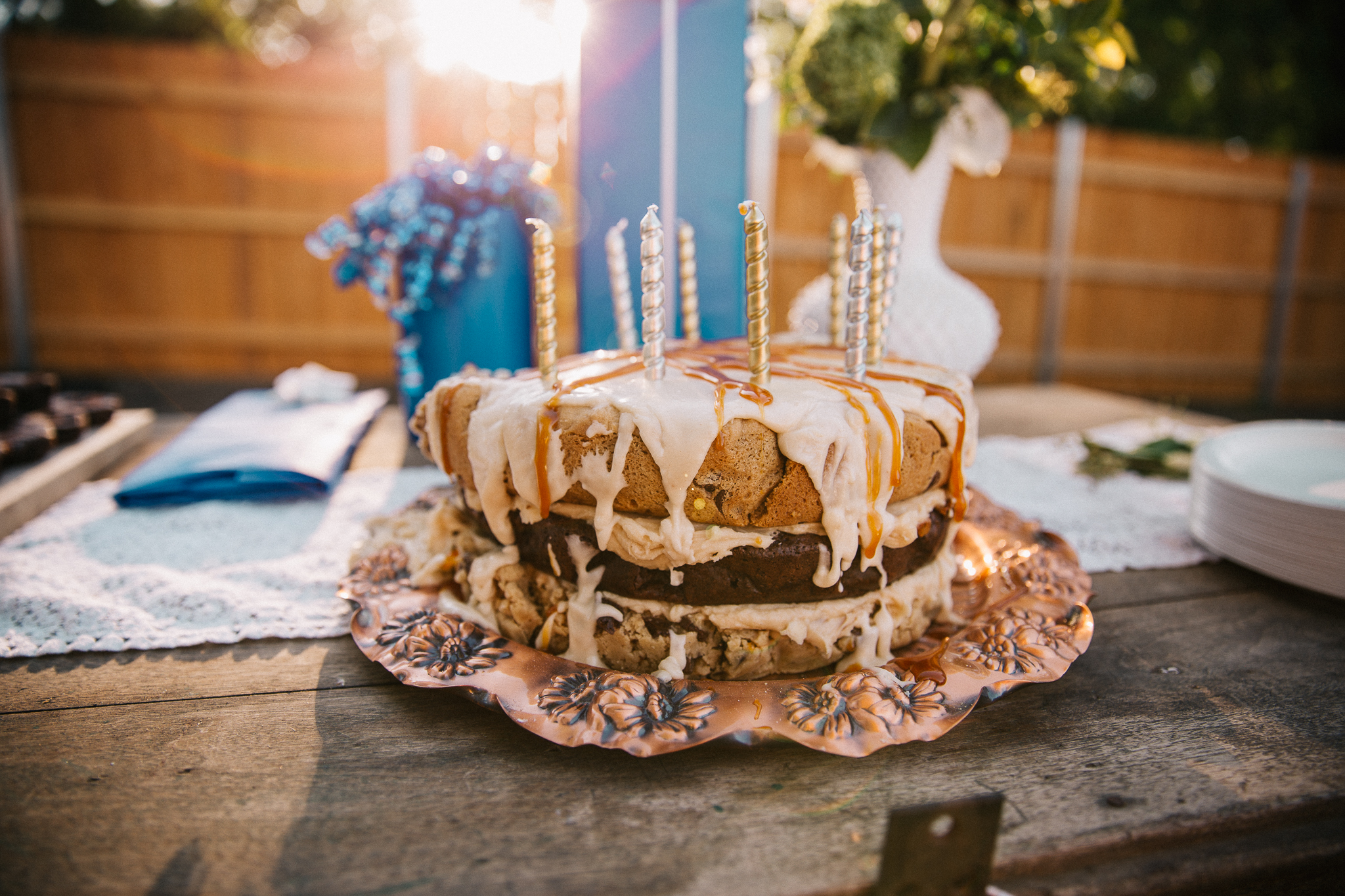 My husband's three layer chocolate chip cookie brownie cake