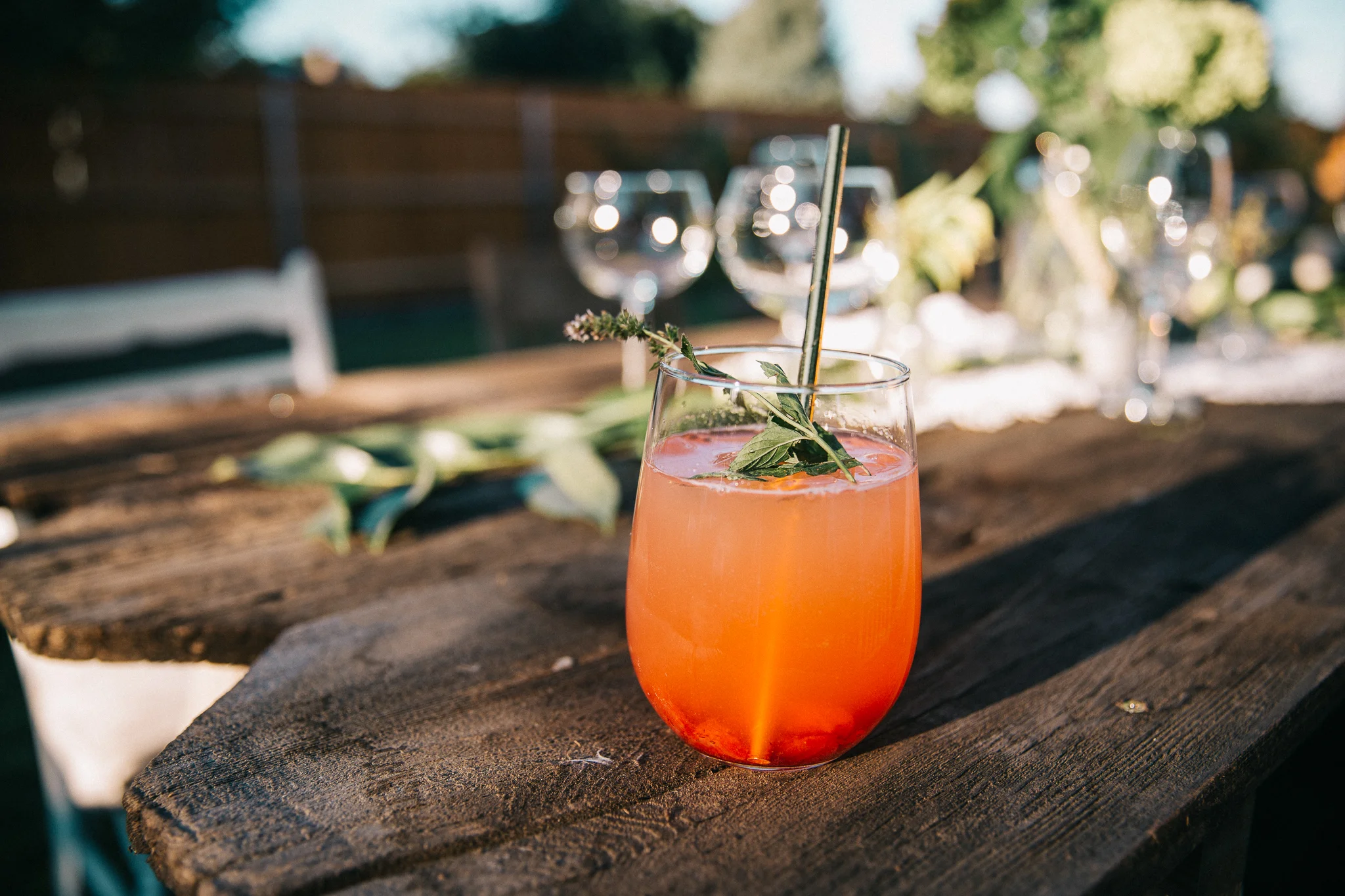 Special cocktail for the evening with rhubarb syrup i made from my garden, strawberries, lacroix and rum with a sprig of mint 