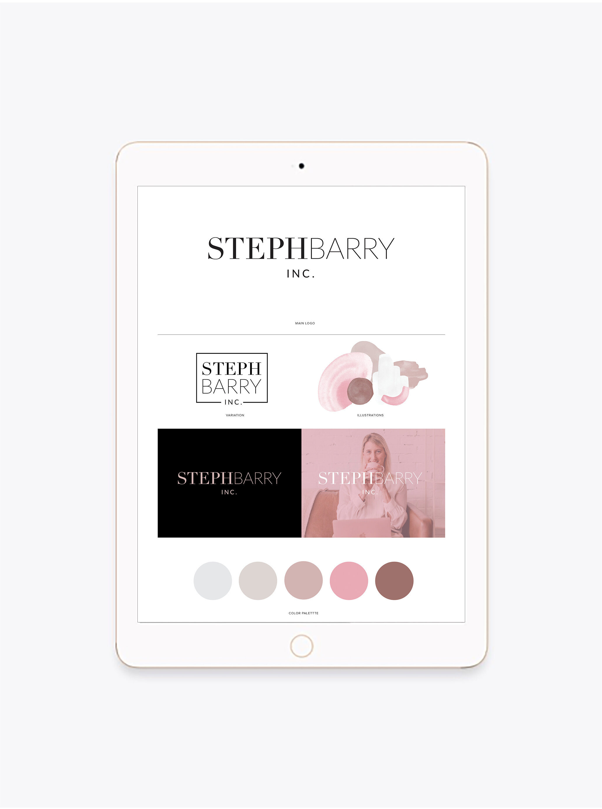 iPad showing branding package deliverables designed by Gretchen Kamp in NYC
