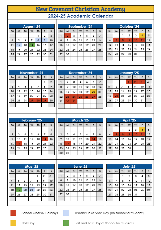 School Calendar — New Covenant Christian Academy
