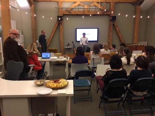 Alaina Shearer leads the discussion at the Columbus Digital Mixer. Chuck Palmer, Featured Speaker is off to the left making sure that those of us in the back get a good look at his outstanding beard.