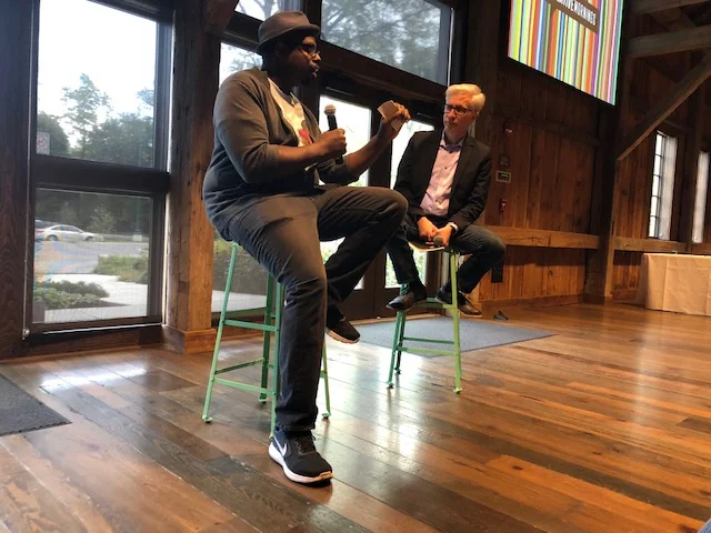 Matthew Heaggans (L) and David Staley discussing Honesty at this morning’s event.