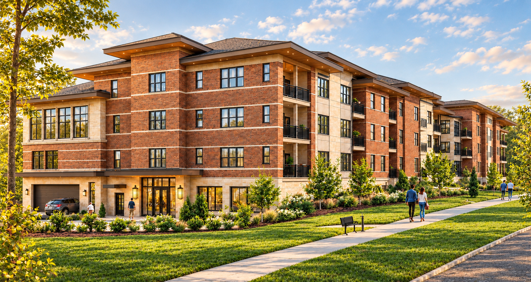 Sunlit Modern Apartment Courtyard.png